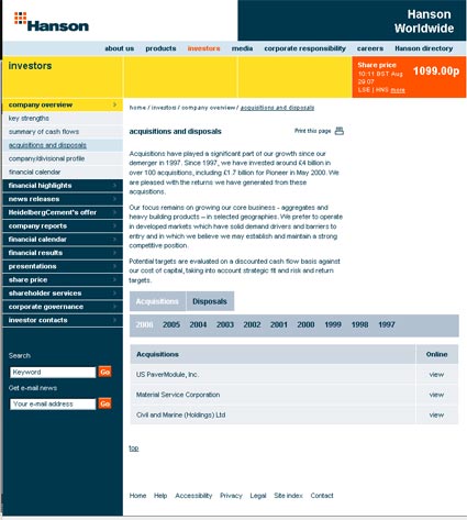 Hanson: acquisitions and disposals