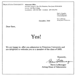 Princeton acceptance letter