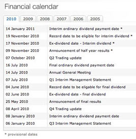 Marks & Spencer financial calendar