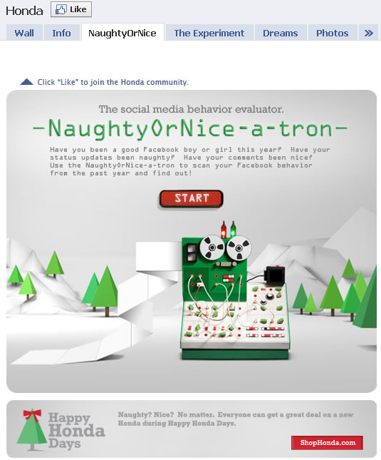 Honda S Naughty Or Nice Facebook App Tracks Behavior With A Fun Hook