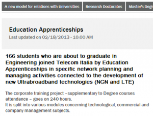 TelecomItalia Engineering Apprenticeships